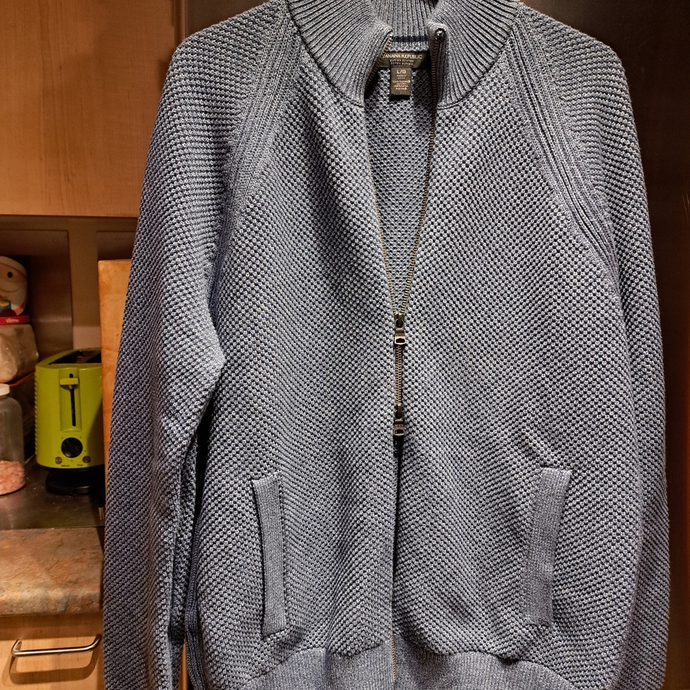 Banana Republic Men's Textured Zip-Up Sweater - Gray